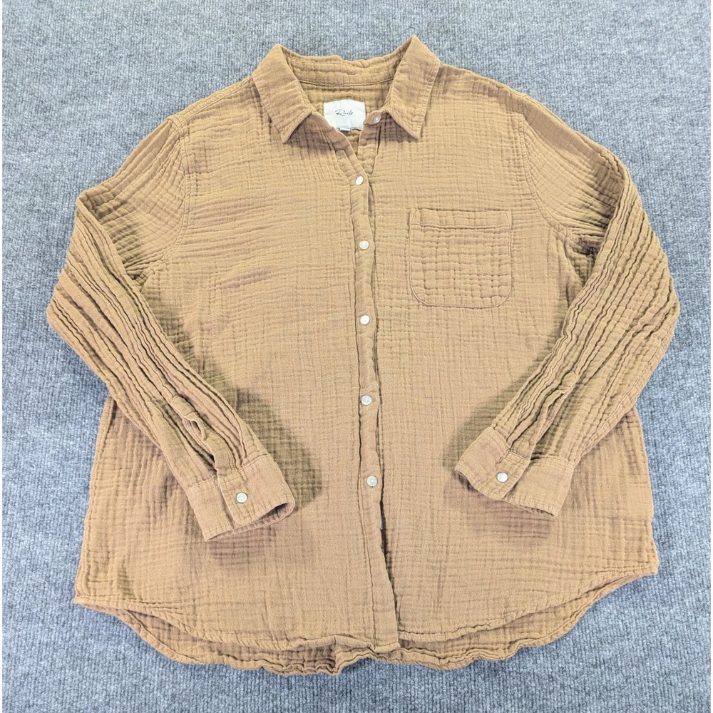 Rails Ellis Toasted Coconut Organic Cotton Gauze Button Down Shirt XL Brown